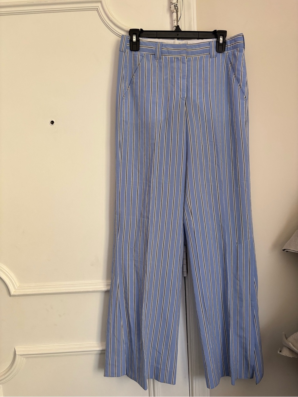 A.L.C. Sky Blue Vertical Stripe Wide-Leg Chinos